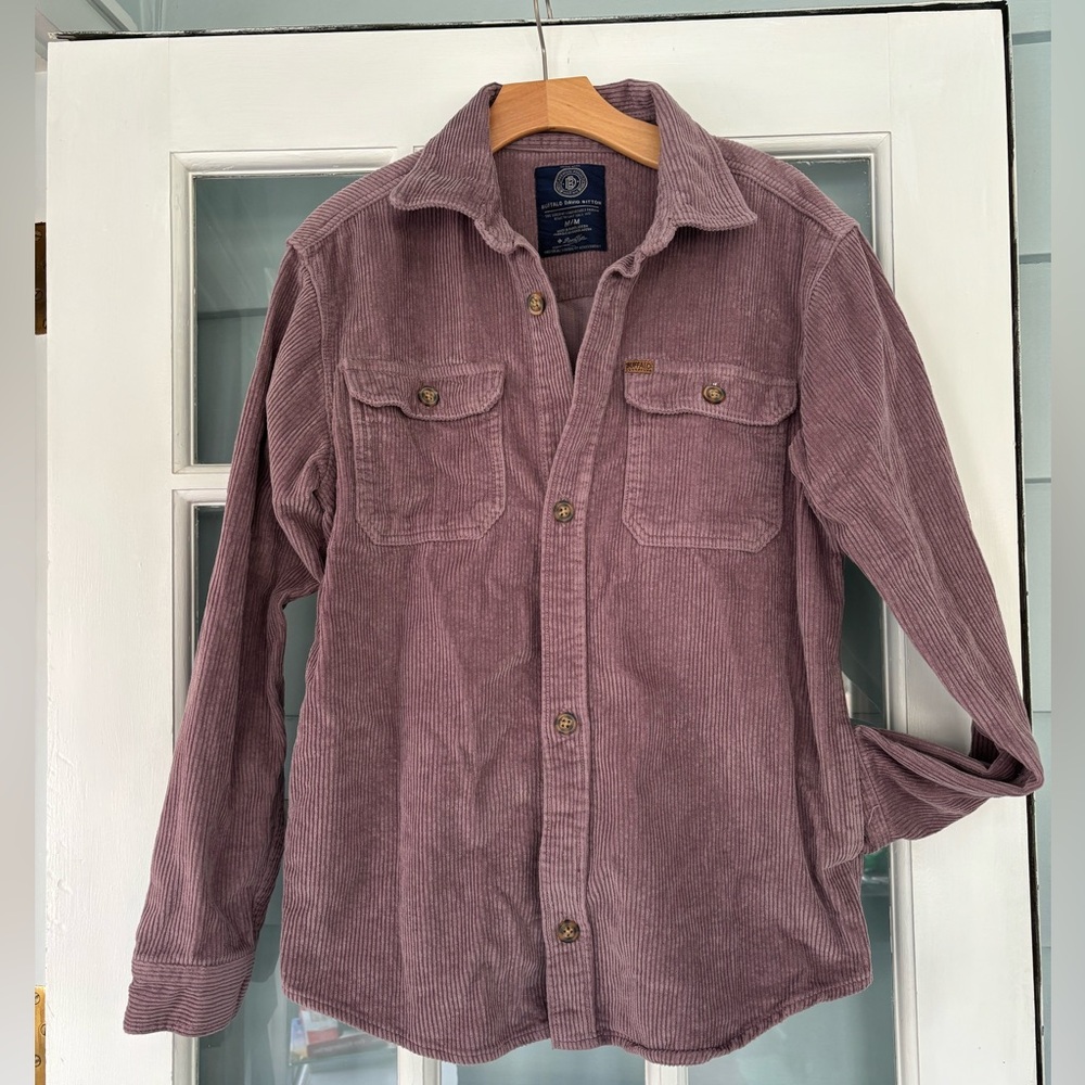 Buffalo David Bitton Corderoy Shacket with side pockets mauve colored.